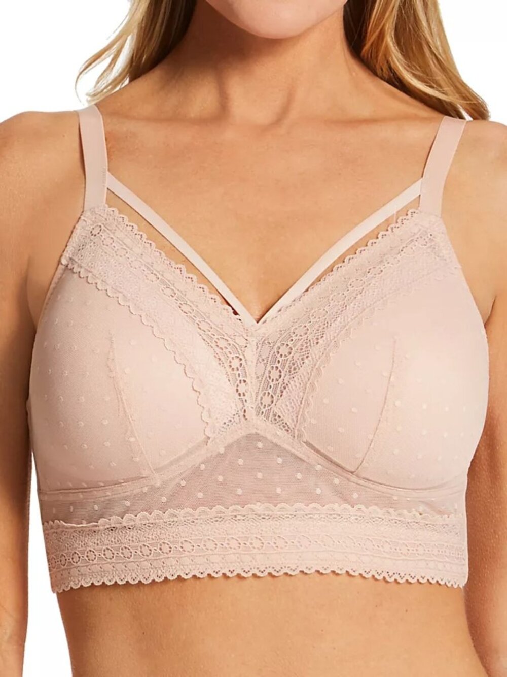 Parfait Mia Dot Lace No Wire Nude Ivory Longline Bra 5 Hooks 34DDD 34F
